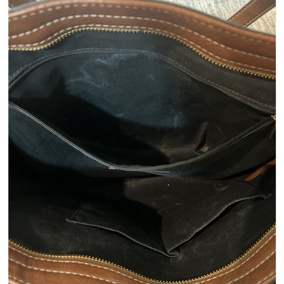 Fossil Rachel Leather Black Striped Tote Purse, Leather, Key Charm, Classic Bag - Picture 9 of 11